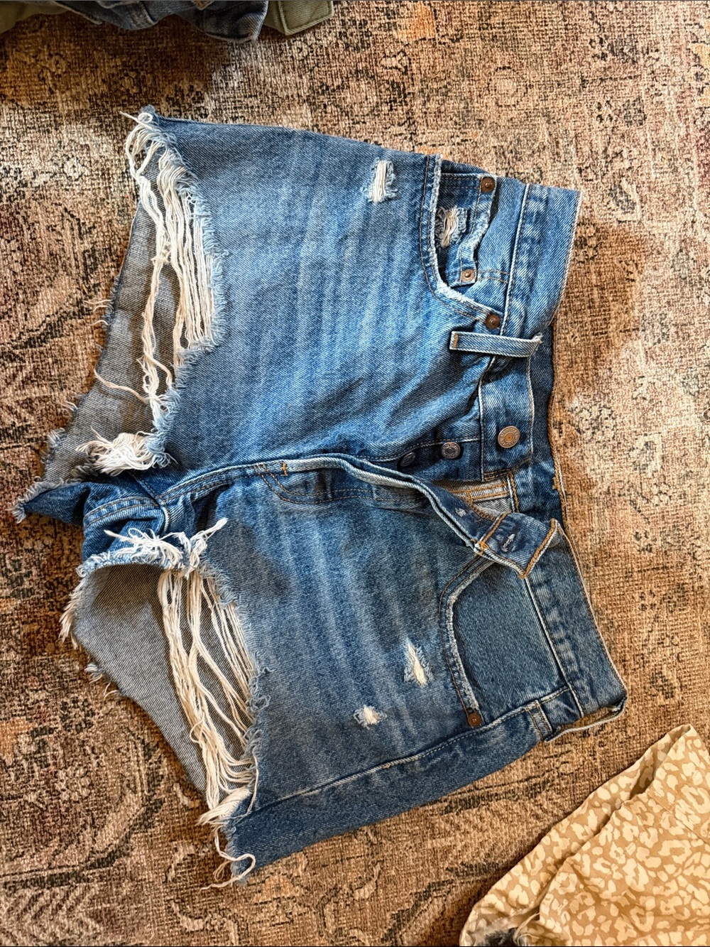Levi's Blue Distressed High-Waist Denim Shorts
